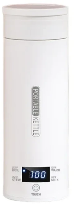 JFBONIN 전기 주전자 휴대용 차 커피 여행용 물 끓이기 보온컵 방열 영어 메뉴, 01 미국, 01 White