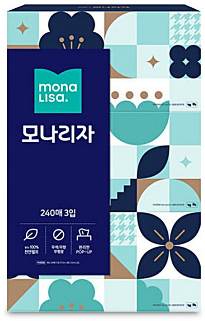 모나리자 미용티슈 천연펄프 2겹, 240매, 3개