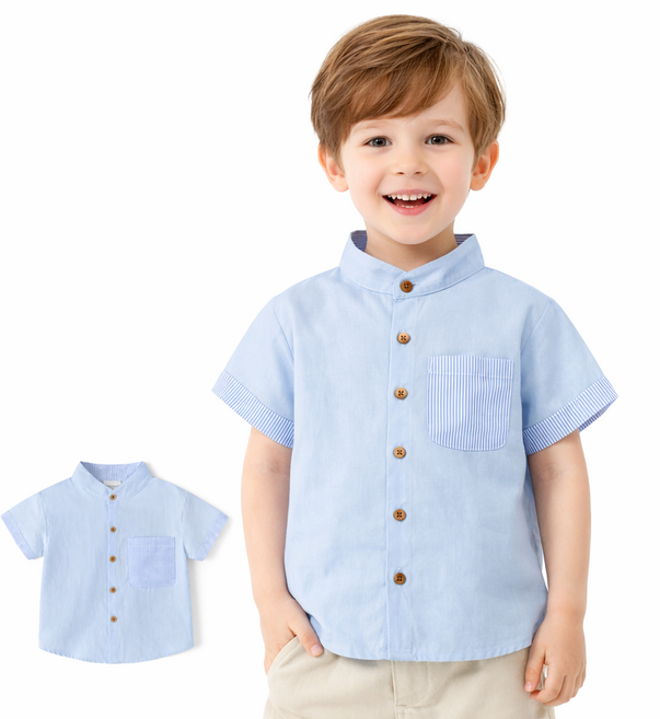 유아 남아 아동 긴팔 셔츠 넥타이 일체형 스트라이프 프렙룩 키즈 남방