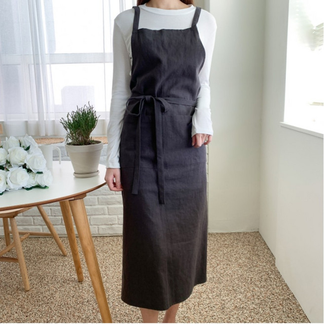 린넨 랩 롱 앞치마 플로리스트 예쁜 원피스 플라워 감성 주방 카페 바레스타 꽃집 빅사이즈 제작, 다크 브라운, 1개