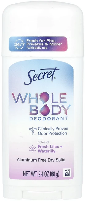 Secret 전신 데오드란트 알루미늄 무함유 건조 고형물 프레시 라일락 + 수련 68g(2.4oz), Secret전신데오드란트알루미늄무함유건조고형물프레시라일, 68g, 1개 - 쿠팡