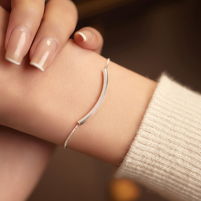 순은 925 미소 실린더 바 체인팔찌 개성 심플 데일리 여성팔찌