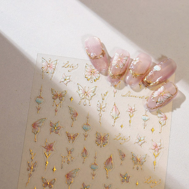 캔디스토어 리본하트 5D 네일 스티커 반짝반짝 여리여리 감성, 1개, T