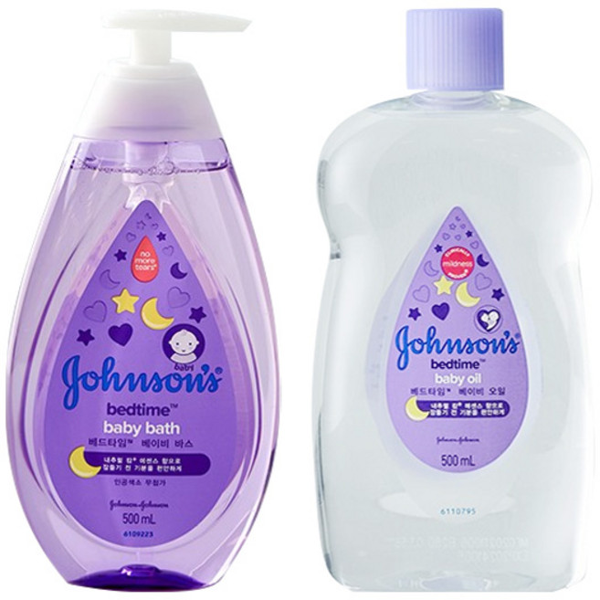 존슨즈 베드타임 베이비 바스 500ml + 존슨즈 베드타임 베이비 오일 500ml, 1세트