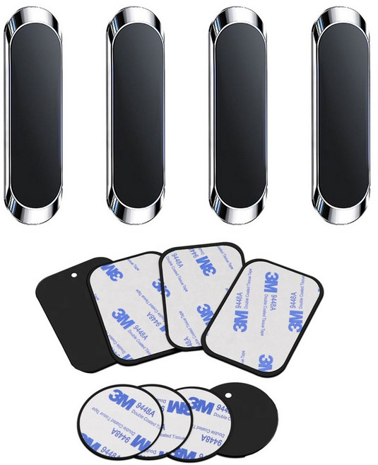 [펠리칸] 차량용 다용도 자석 거치대 4p + 3M 철판 8p, 실버 4p, 1세트