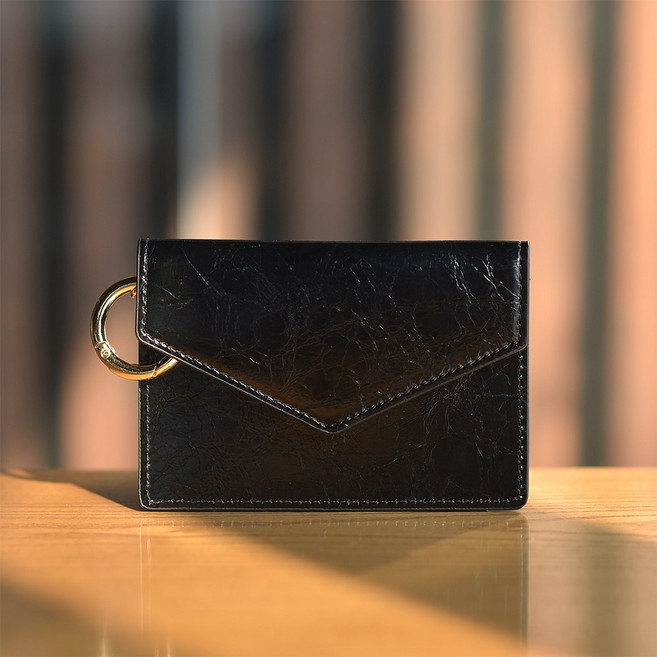 크랙 소가죽 키링 카드지갑 미니