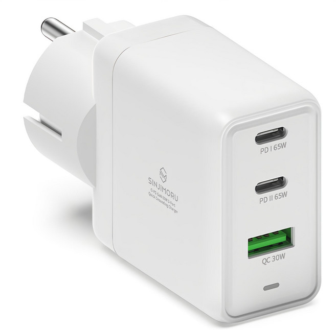 신지모루 O PD GaN 65W 접지 3포트 초고속 충전기, 화이트, 1개