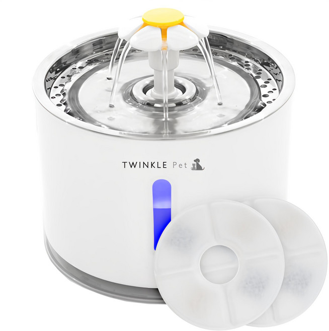 트윙클펫 고양이 스테인리스 급수기 2.4L + 리필 필터 2p 세트, TP0301, 혼합색상, 1개