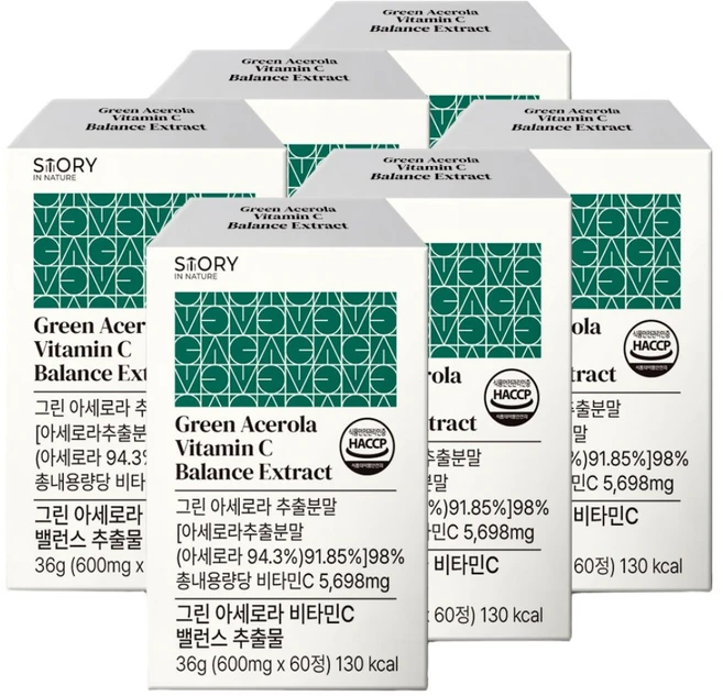 그린 아세로라 천연비타민C 밸런스 분말 추출물, 6개, 60정 - 쿠팡