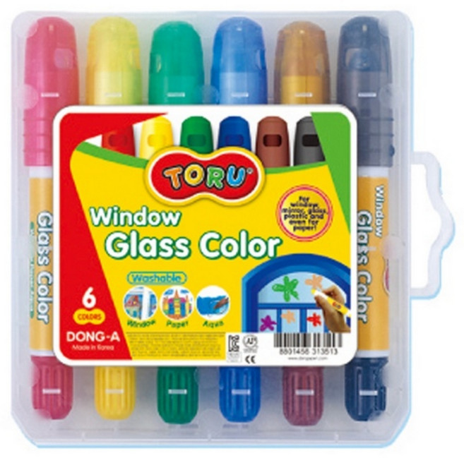 잘 지워지는 워셔블 윈도우 글라스 6색 펜 유리 욕실 낙서 색연필 유리용 크레용 어린이집 어린이 미술 놀이 재료 교구