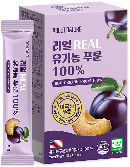 어바웃네이처 리얼 유기농 푸룬 100%, 210g, 1박스