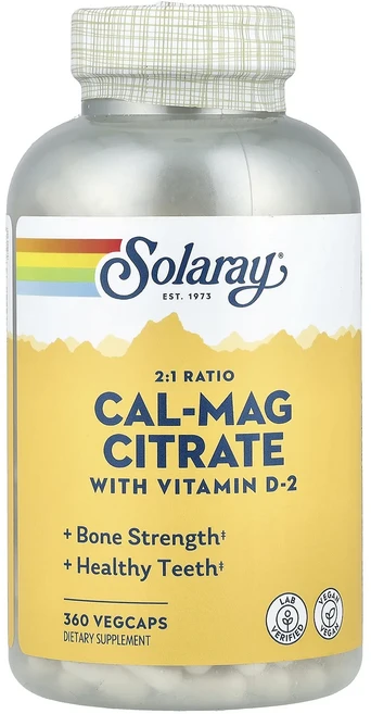 Solaray Cal-Mag 구연산염 비타민D-2 함유 베지 캡슐 360정, SolarayCalMag구연산염비타민D2함유베지캡슐36 - 쿠팡