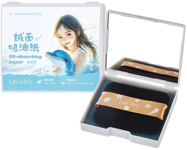 LifeGirls 거울 있는 벨벳 얼굴 기름종이 오션 프레쉬 무초 그레이, 1개, 100매입