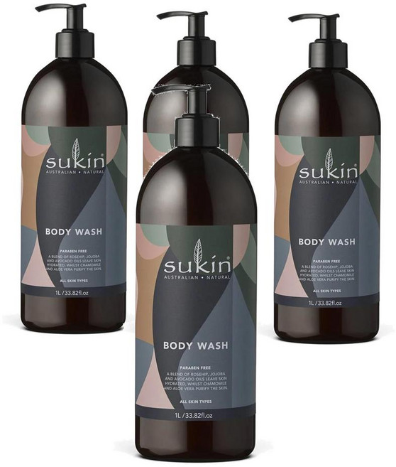 호주 수킨 Sukin Body Wash 로즈힙 호호바 & 아보카도오일 바디워시, 4개, 1L