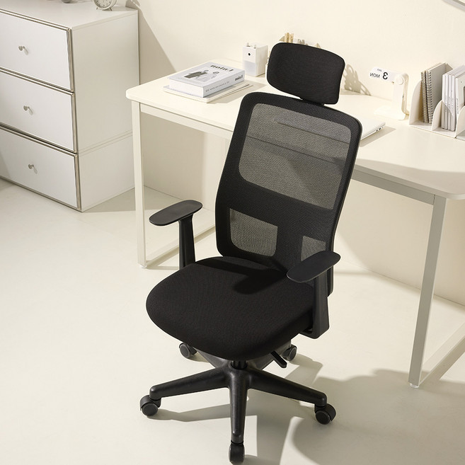 체어스코 네이처 와이드 허리 편한 컴퓨터의자 사무용 사무실 학생 공부 책상의자 헤드세트, 딥블랙