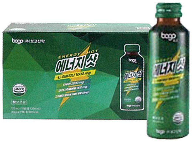 에너지 샷 L-아르지닌 타우린 과라나추출분말 음료 드링크, 10개입, 120ml