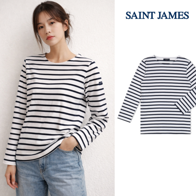 세인트제임스 긴팔티셔츠 밍콰이어 모드 E 스트라이프 여성 롱슬리브 2066-88