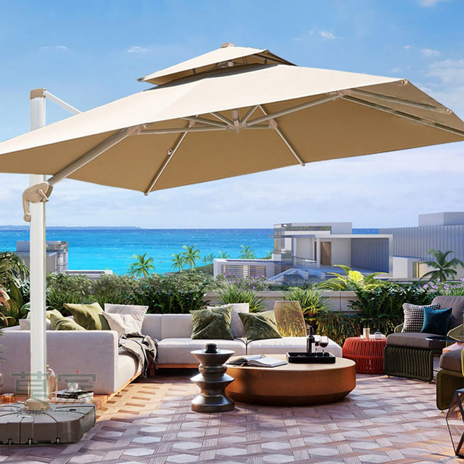 대형 사각 방수 파라솔 캠핑 카페 전원주택 테라스 옥상 개인 정원 화단 그늘막 횡단보도, 3세대(사이즈 3*3m), 브라운