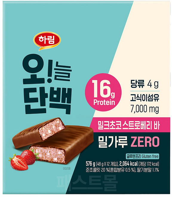하림 오!늘단백 밀크초코 스트로베리바 12p, 576g, 1개