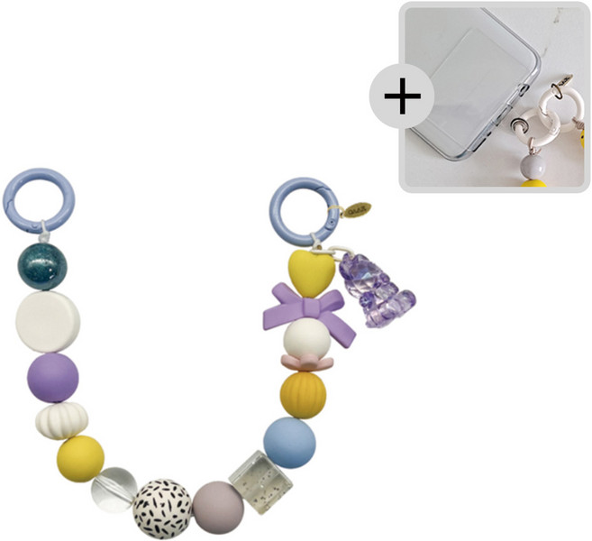 핸드메이드 핸드폰 악세사리 스트랩 비즈 구슬, 하리보 스트랩 퍼플 + 태그, 1개