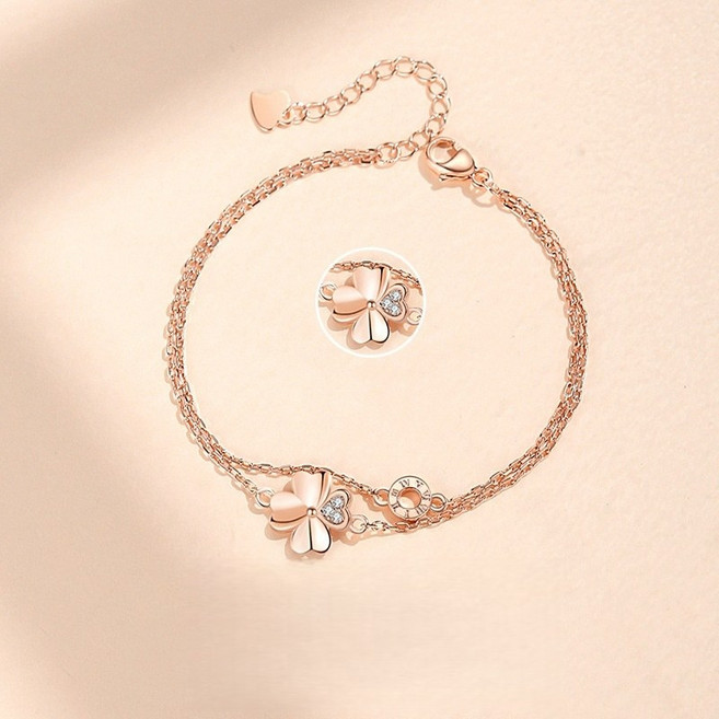 Youmi 14K 도금 럭셔리 클로버 하트 팔찌 여친 생일선물 추천 KC12