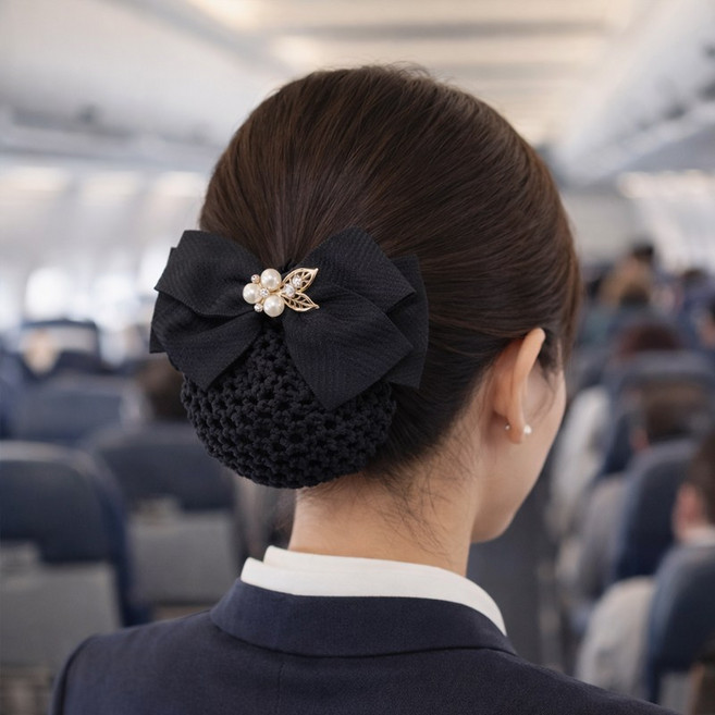 MIROSE 엘레강스 블랙 진주 헤어망 2P 승무원 간호사 면접 올림머리 헤어망