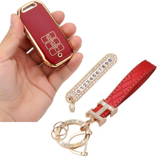 기아 차키 케이스 스포티지 올뉴K3 K5 K7프리미어 K8 쏘렌토 EV6 니로 셀토스 카니발 호환 키 케이스, 7버튼+키링세트, 빨강