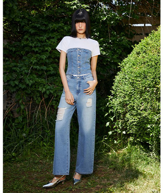 플라스틱아일랜드 세미와이드 디스트로이드 데님 팬츠 PQ2DP661