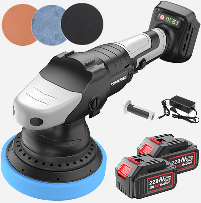 Horison 무선 자동차 광택기 듀얼 폴리싱 충전식 차량 폴리셔 차량용 왁싱기 광택, 6000RPM 20V 배터리 2개_패드 포함