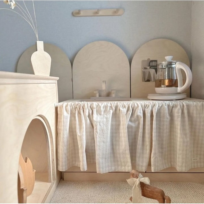 창문가리개커튼 체크 주방바란스 수납장 선반가리개 봉집형