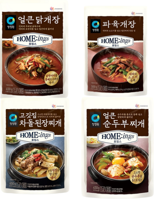 호밍스 4종세트 (얼큰닭개장 + 파육개장 + 고깃집 차돌된장찌개 + 얼큰순두부), 1세트, 450g