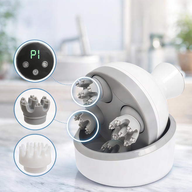 [하루마켓] 무선 전동 두피 마사지기 자동 헤어 케어 머리 안마기 휴대용 충전식, 화이트, LZS-22