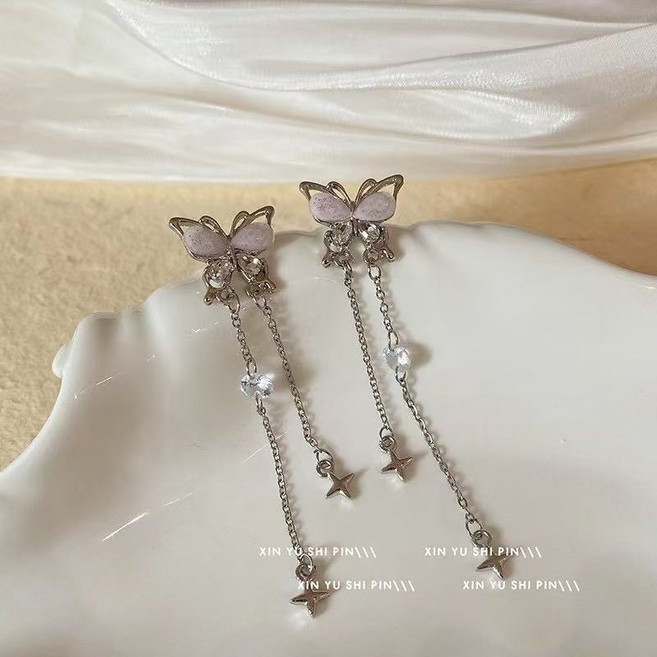 나비꽃 긴형 프린지 귀걸이