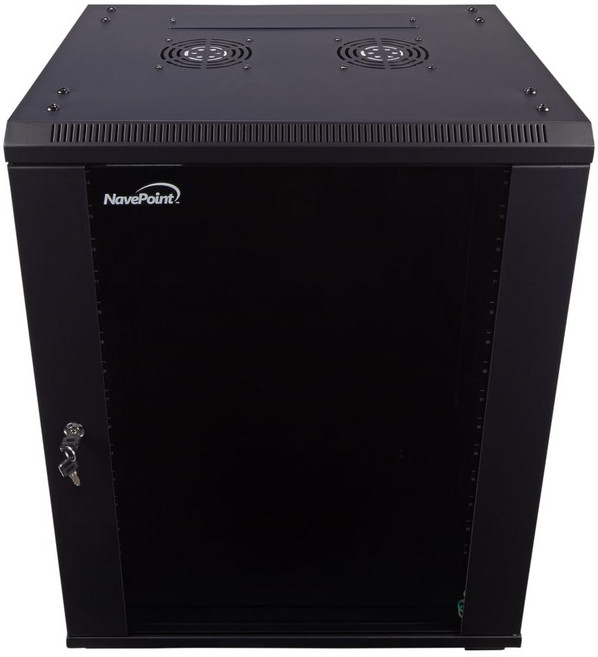 NavePoint 15U 서버 캐비닛 벽걸이 랙 인클로저캐스터 휠 포함 팬 2개 잠금 유리 도어 탈착식 측면 패널 – 네트워크 17.7인치 깊이 19인치 IT 장비용, 1개