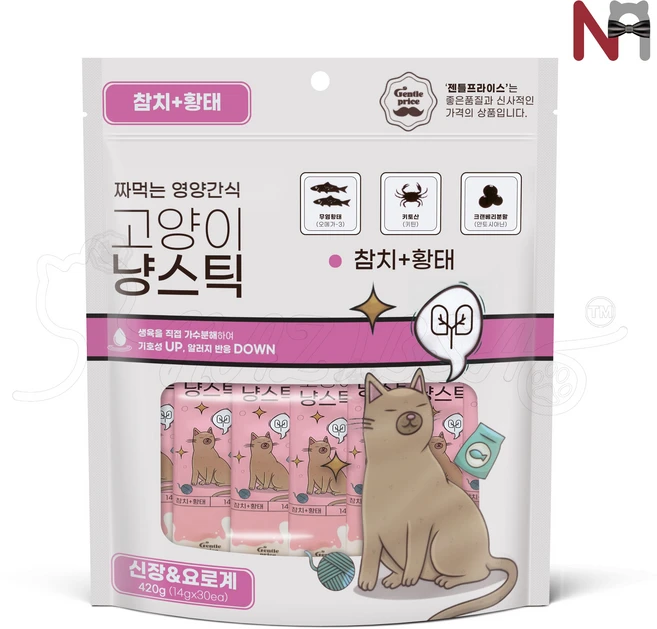 젠틀프라이스 냥스틱 30p 짜먹는 고양이간식 영양 참치 소고기 닭고기 가수분해간식, 14g, 30개, 참치, 황태 - 쿠팡