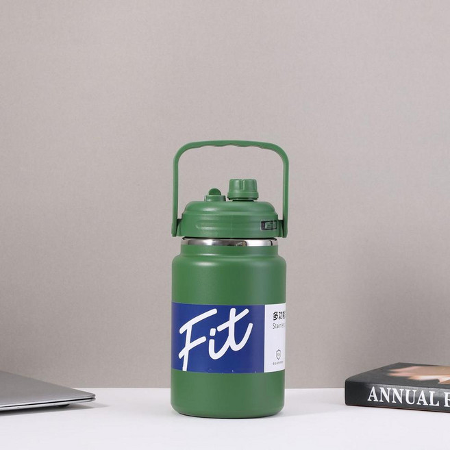 Fit 不鏽鋼保溫杯 戶外便攜運動水壺, 綠色, 1套, 1500ml