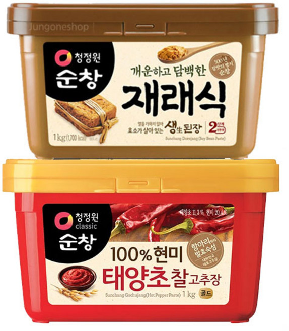 청정원 순창 100% 현미 태양초 찰고추장 1kg+개운하고 담백한 재래식 생된장 1kg, 2개, 1kg