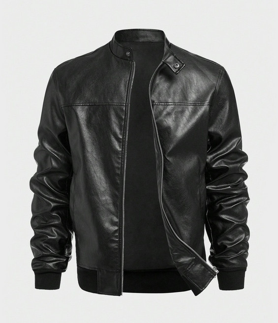 남성용 스탠드 칼라 가죽 재킷 봄과 가을