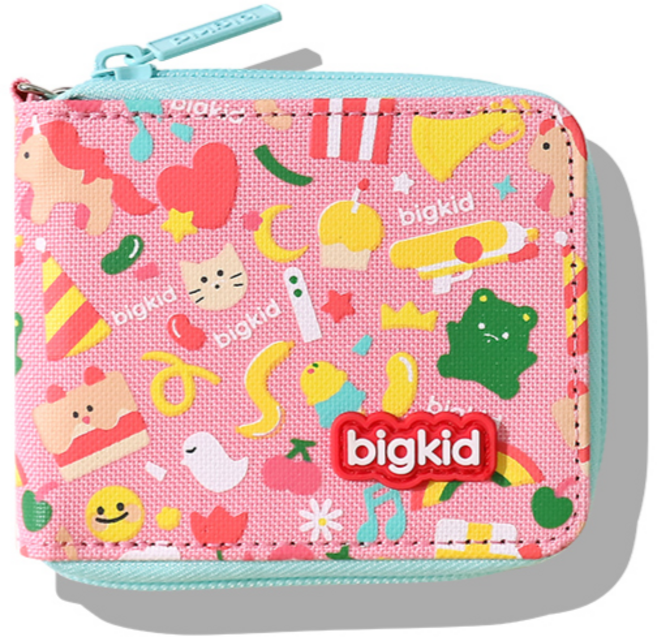 빅키드 어린이 일러스트 지퍼 초등학생 반지갑 목걸이형