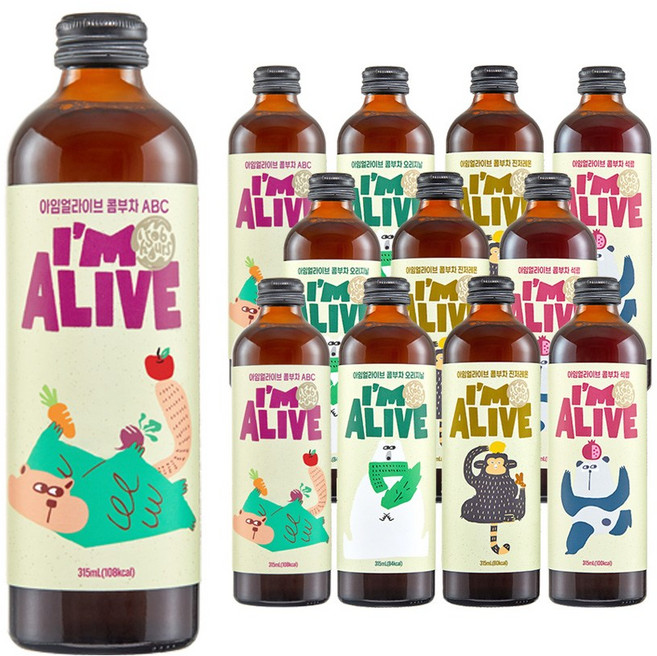 아임얼라이브 콤부차 혼합(4가지맛x3병), 315ml, 12개