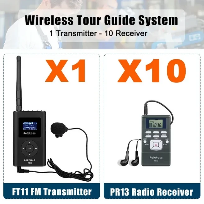 Retekess FT11 0.3W 무선 FM 방송 송신기 MP3 휴대용 교회 자동차 지원 카드 AUX 입력, 02 Package C