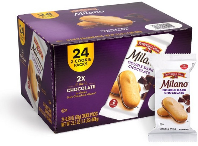 Pepperidge Farm Milano 페퍼리지팜 밀라노 다크 초콜릿 쿠키 30팩 2팩, 24개, 28g