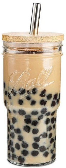 無品牌 玻璃梅森杯 冷萃咖啡吸管杯 750ml 飲料杯 帶蓋, 1個, 750ml 單杯+吸管刷+木蓋+吸管