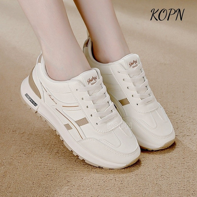 KOPN 빅 사이즈 봄 가죽 편안한 안쪽 미끄럼 방지 아칸화 캐주얼 운동화 백합 러닝화 여자