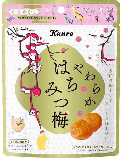 간로 부드러운 하치미츠 우메 꿀 매실 40g x 6개 일본 간식용 우메보시, 꿀 우메보시