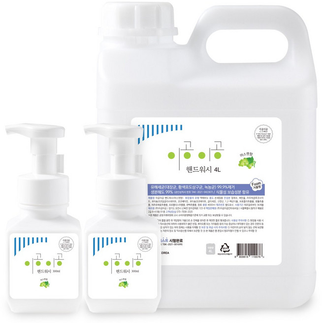 이공이공 핸드워시 4L+300ml+300ml 대용량 손 리필 거품형 물비누, 1개, 300ml