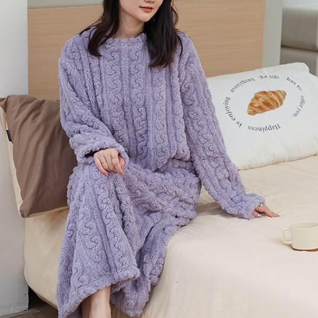 극세사 꽈배기 수면원피스 잠옷 123cm 롱원피스 홈웨어 오버핏 파자마