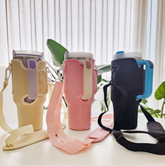 EasyHomey 손잡이 텀블러 파우치 스탠리 호환용 텀블러 가방, 1개, 블랙