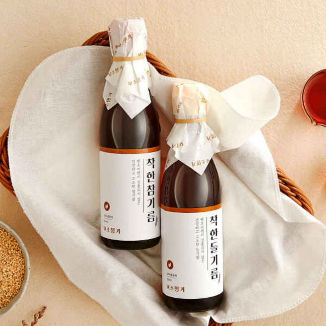 [꼬소명가] 단 1회 착유 침전물 없는 착한 참기름+착한 들기름 선물세트, 1개, 700ml