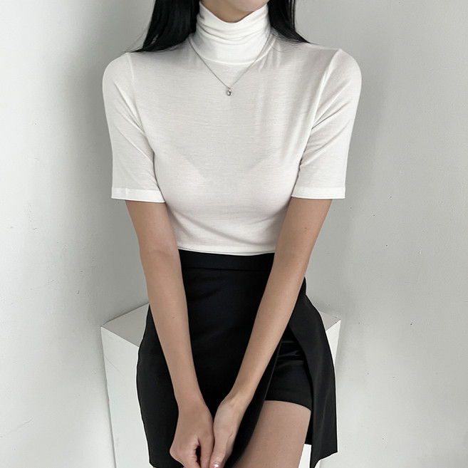 투데이앤룩 여성 레이온 반팔 터틀넥 티셔츠 5color